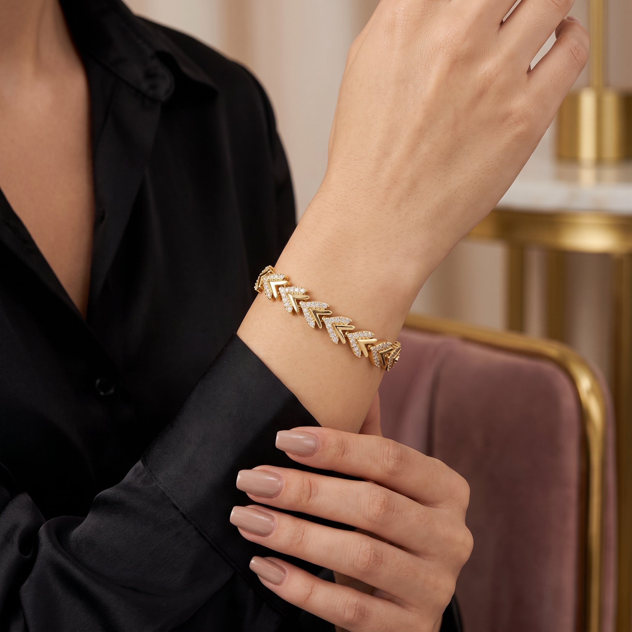 Pave Leaf Chevron Bracelet