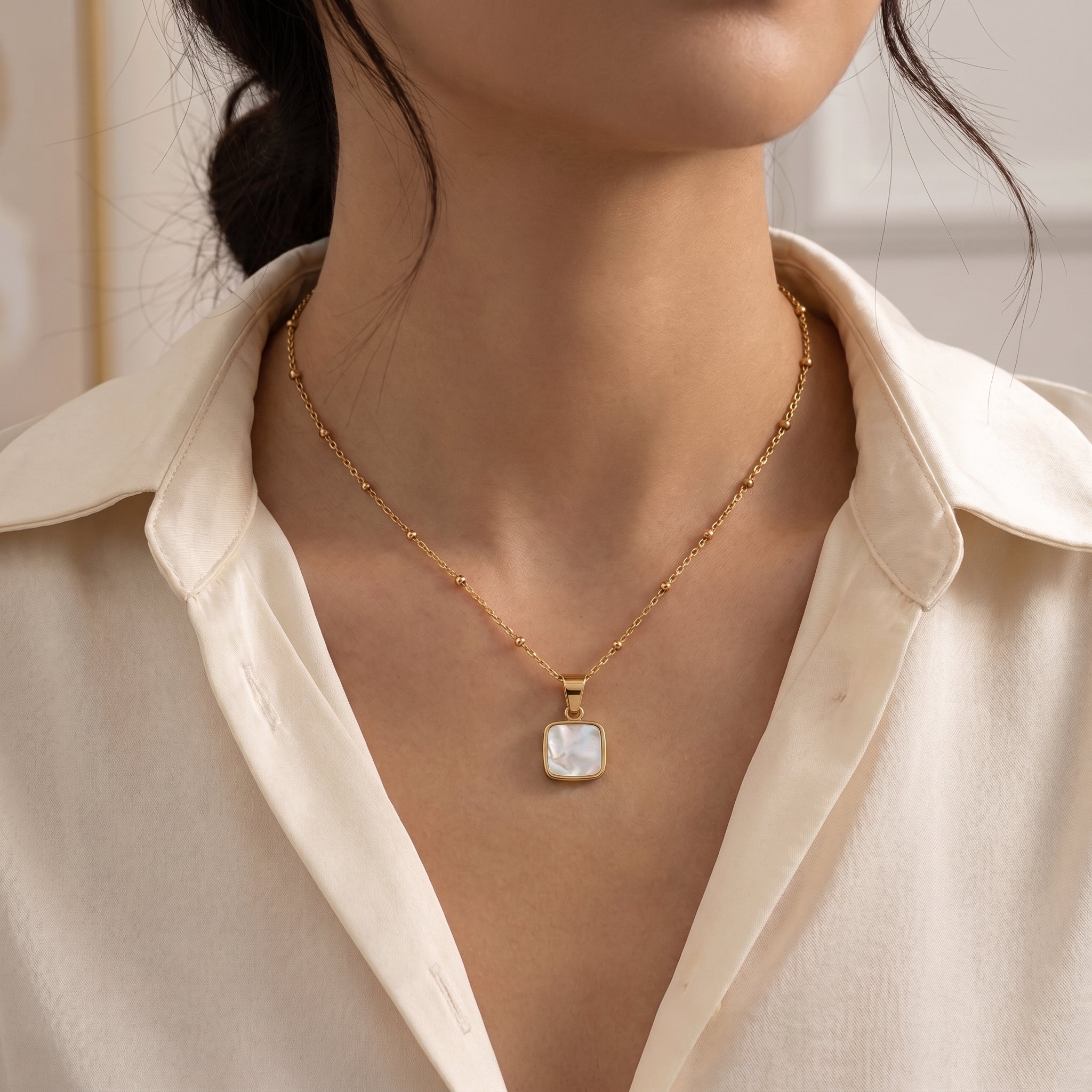 Aura Square Pearl Necklace