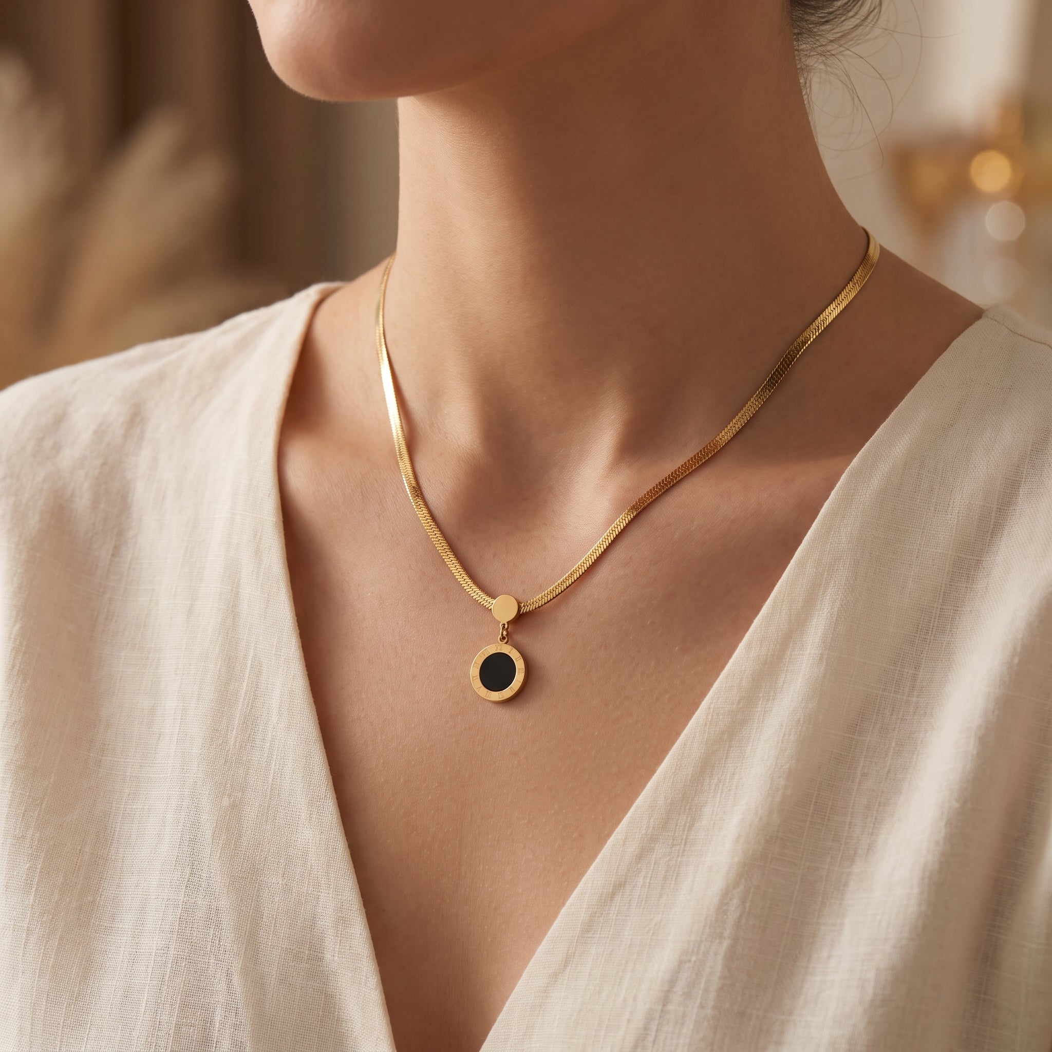 Black Pearl Roman Numeral Necklace