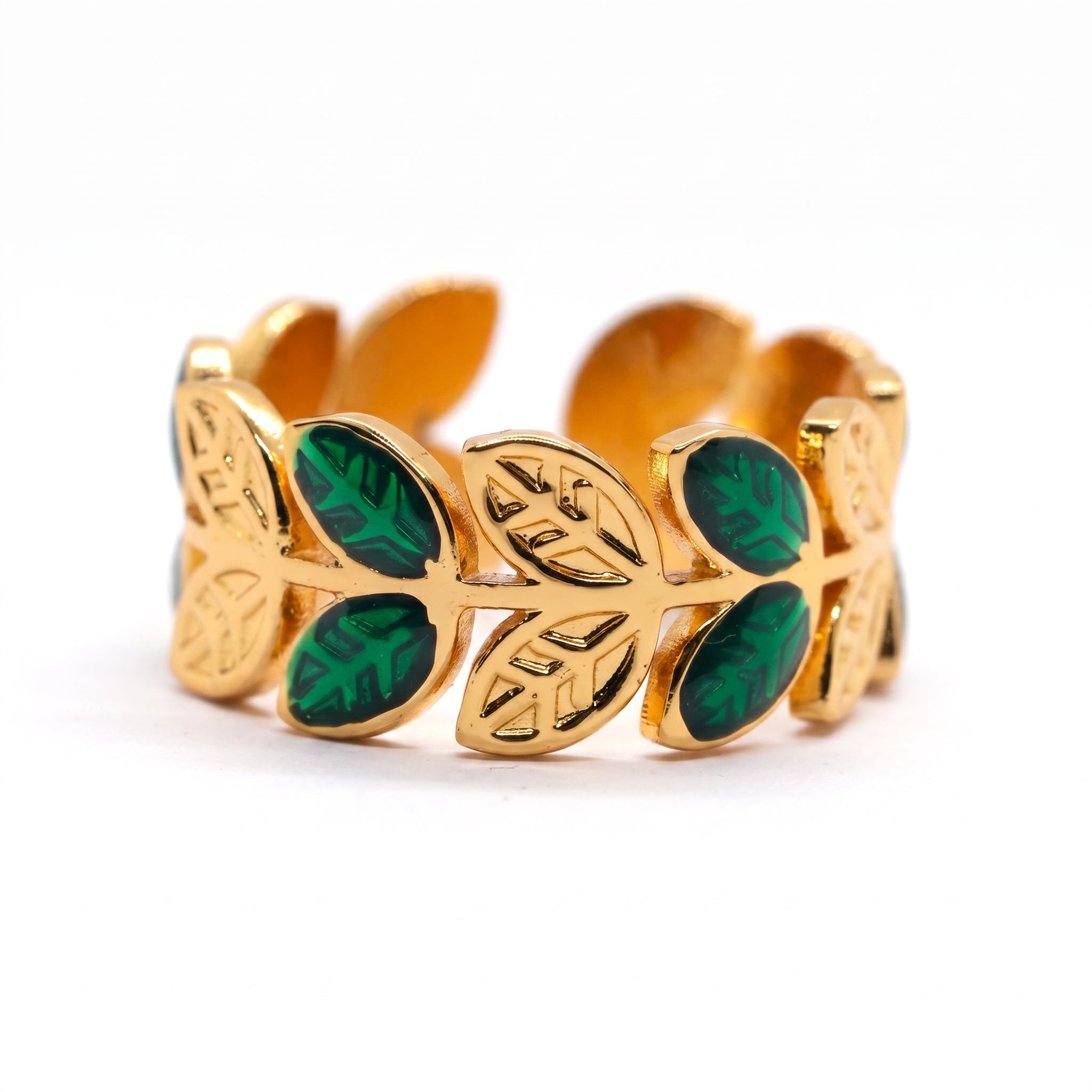 Green Enamel Leaf Ring