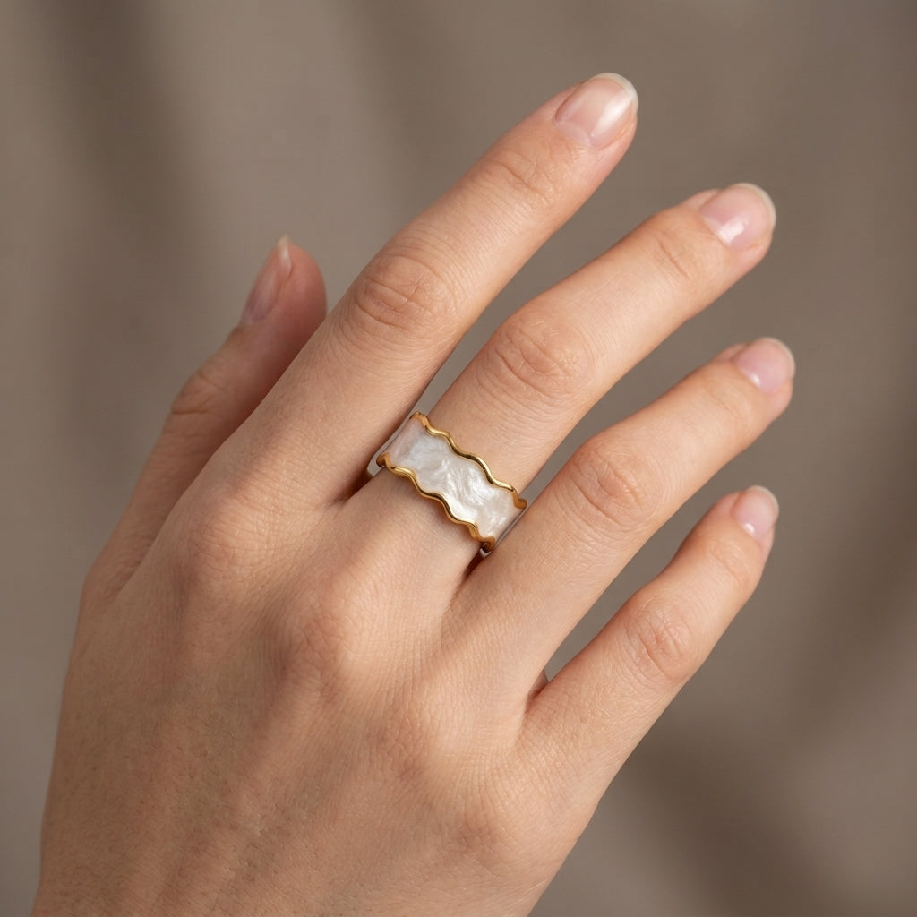 Wavy White Enamel Ring