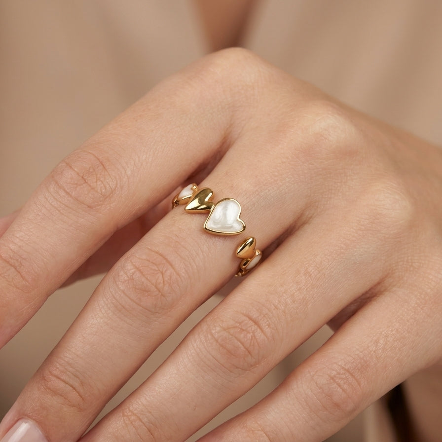 White Enamel Heart Ring