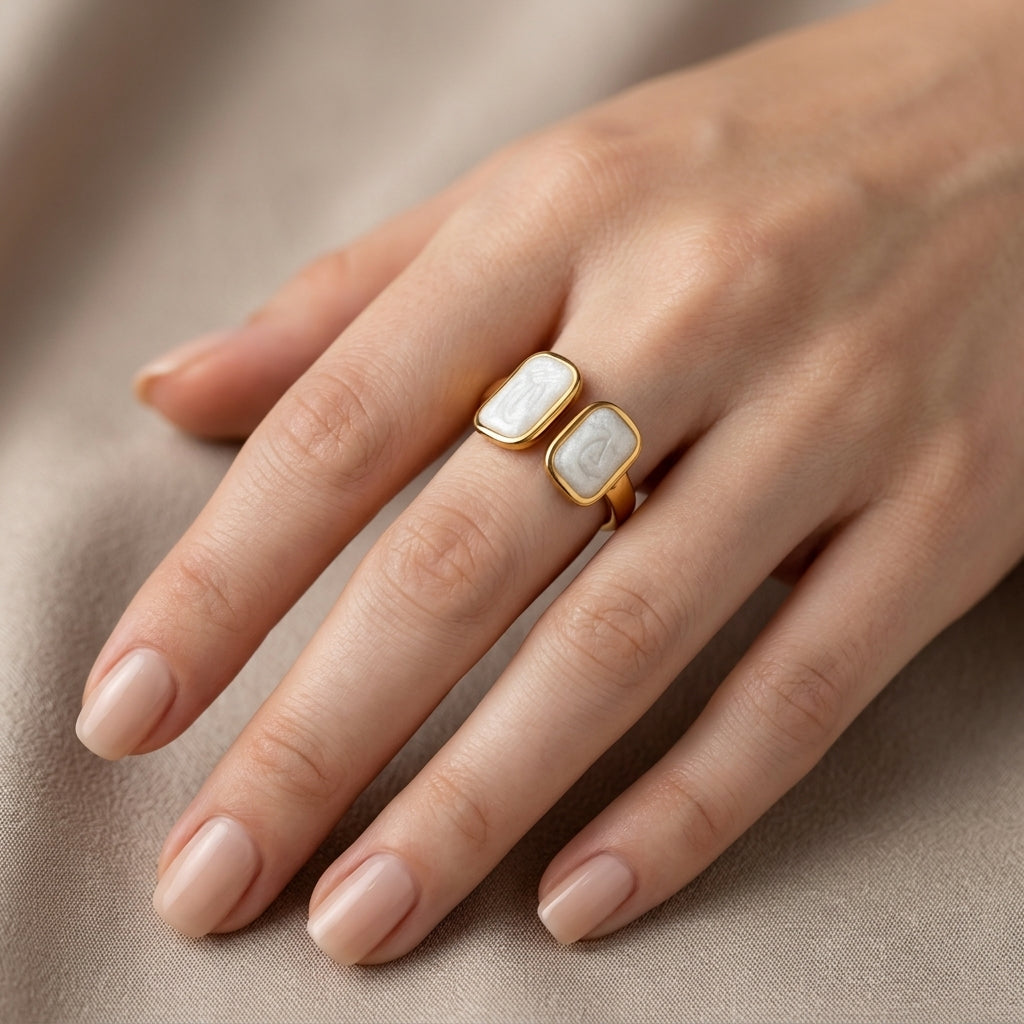 Double Rectangle Open Ring